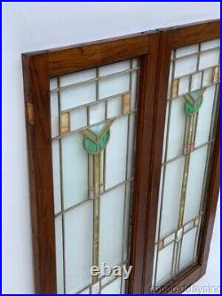2 Antique Arts & Crafts Stained Leaded Glass Cabined Door / Window Circa 1910