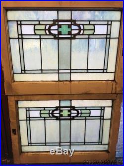 2 Antique Arts & Crafts Stained Leaded Glass Transom Windows Circa 1910