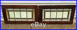 2 Antique Chicago Arts & Crafts Stained Leaded Glass Transom Windows 33 x 18