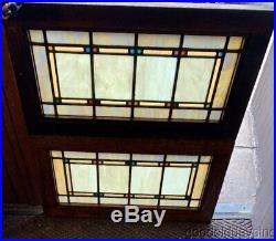2 Antique Chicago Arts & Crafts Stained Leaded Glass Transom Windows 33 x 18