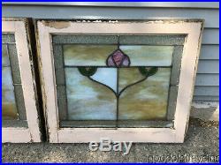 2 Antique Chicago Bungalow Style Stained Leaded Hammered Glass Window Craftsman
