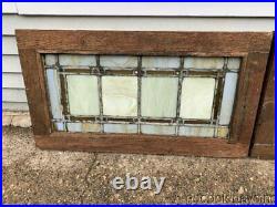 2 Antique Chicago Craftsman Style Stained Leaded Glass Transom Windows 33 x 18