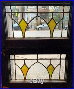 2 Antique Chicago Stained Leaded Glass Transom Windows 20 x 12