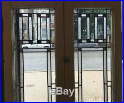 2 Antique Prairie Style Stained Leaded Glass Doors / Windows 45 x 14