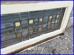 2 Antique Stained Leaded Glass Transom Windows 32 x 12 Circa 1925