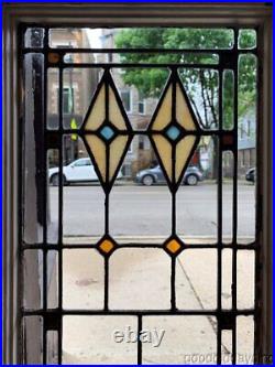 2 Antique Stained Leaded Glass Window / Door Shutter 44 x 16