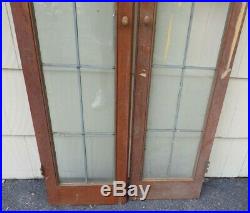 2 Antique Vintage Tall Leaded Glass Pantry Cupboard Cabinet Doors