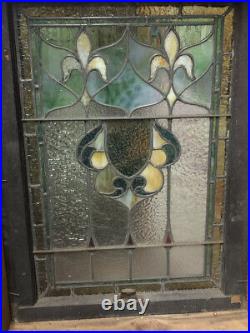 2 Large Antique Victorian/Farmhouse Stained Glass Windows Art Deco Wood Frames