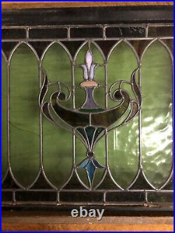 2 Large Antique Victorian/Farmhouse Stained Glass Windows Art Deco Wood Frames