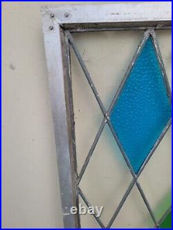 2 Matching Leaded Stained Glass Casement Windows Vintage