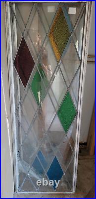 2 Matching Leaded Stained Glass Casement Windows Vintage