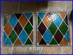 2 Old Stained Glass Window Panels 10 3/4 X 11 1/4