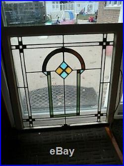 2 Set Antique 1920's Chicago Bungalow Stained Leaded Glass Windows 32 x 30 Pair