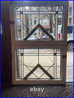 2 Small Antique Stained Leaded Glass Transom Window 24 x 18 Circa 1925