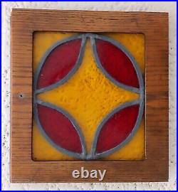 2 Small Vintage Pair Stained Leaded Glass Wood Frame Window Lot 10.75 x 10