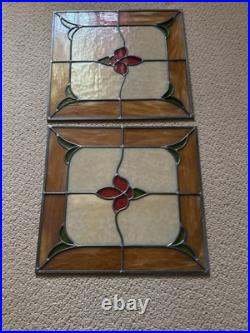 2 Vintage Stained Glass Windows Heavy Duty