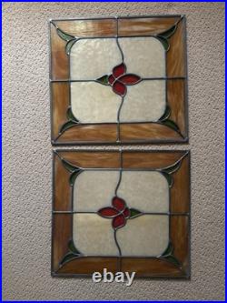 2 Vintage Stained Glass Windows Heavy Duty