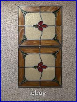 2 Vintage Stained Glass Windows Heavy Duty