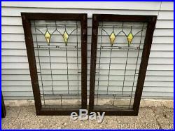 2 of 3 Antique 1920s Chicago Bungalow Stained Leaded Glass Cabinet Door / Window