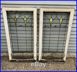 2 of 3 Antique 1920s Chicago Bungalow Stained Leaded Glass Cabinet Door / Window