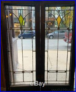 2 of 3 Antique Chicago Stained Leaded Glass Windows / Door 42 x 17