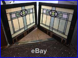 2 of 4 Antique Arts & Crafts Stained Leaded Glass Transom Windows 32 by 23