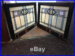 2 of 4 Antique Arts & Crafts Stained Leaded Glass Transom Windows 32 by 23