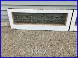 2 of Arts & Crafts Gold Mirrored Leaded Stained Glass Transom Window 33 x 12