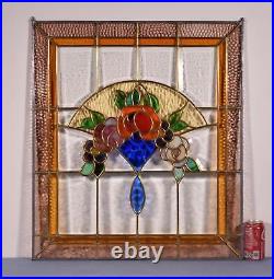 30 Tall Antique French Stained Glass Panel with Leaded Glass Window Hanging