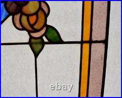 30 Tall Antique French Stained Glass Panel with Leaded Glass Window Hanging