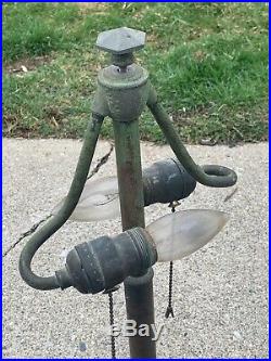 317B 171P Antique Signed Bradley Hubbard B&H table lamp leaded slag glass