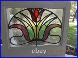 331A Beautiful English Tulip Leaded Stain-Glass Window 21 X 18 1/4 0 S&H Added