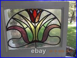 331A Beautiful English Tulip Leaded Stain-Glass Window 21 X 18 1/4 0 S&H Added