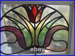 331A Beautiful English Tulip Leaded Stain-Glass Window 21 X 18 1/4 0 S&H Added