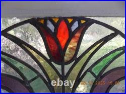 331A Beautiful English Tulip Leaded Stain-Glass Window 21 X 18 1/4 0 S&H Added