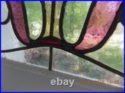 331A Beautiful English Tulip Leaded Stain-Glass Window 21 X 18 1/4 0 S&H Added