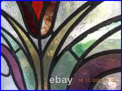 331A Beautiful English Tulip Leaded Stain-Glass Window 21 X 18 1/4 0 S&H Added