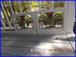331A Beautiful English Tulip Leaded Stain-Glass Window 21 X 18 1/4 0 S&H Added
