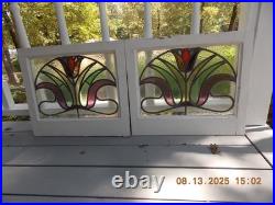 331A Beautiful English Tulip Leaded Stain-Glass Window 21 X 18 1/4 0 S&H Added