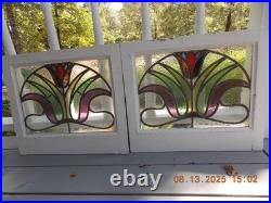 331A Beautiful English Tulip Leaded Stain-Glass Window 21 X 18 1/4 0 S&H Added