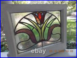 331A Beautiful English Tulip Leaded Stain-Glass Window 21 X 18 1/4 0 S&H Added