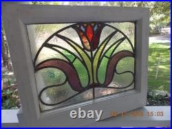 331A Beautiful English Tulip Leaded Stain-Glass Window 21 X 18 1/4 0 S&H Added
