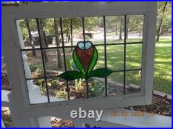 335C English Arts & Craft Leaded Stain-Glass Window 23 1/2 X 17 7/8 0 S&H Added