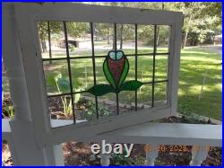 335C English Arts & Craft Leaded Stain-Glass Window 23 1/2 X 17 7/8 0 S&H Added