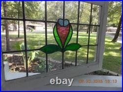 335C English Arts & Craft Leaded Stain-Glass Window 23 1/2 X 17 7/8 0 S&H Added
