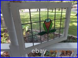 335C English Arts & Craft Leaded Stain-Glass Window 23 1/2 X 17 7/8 0 S&H Added