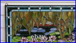 34.5 x 20.5 Jeweled Handcrafted stained glass window panel waterlily pond