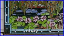 34.5 x 20.5 Jeweled Handcrafted stained glass window panel waterlily pond