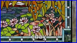 34.5 x 20.5 Jeweled Handcrafted stained glass window panel waterlily pond