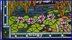 34.5 x 20.5 Jeweled Handcrafted stained glass window panel waterlily pond